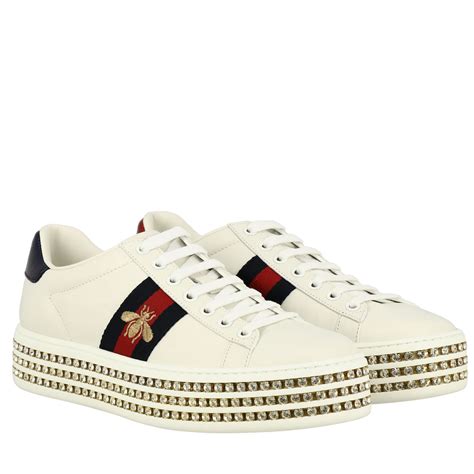 gucci rhinestone platform sneakers|classic white Gucci sneakers.